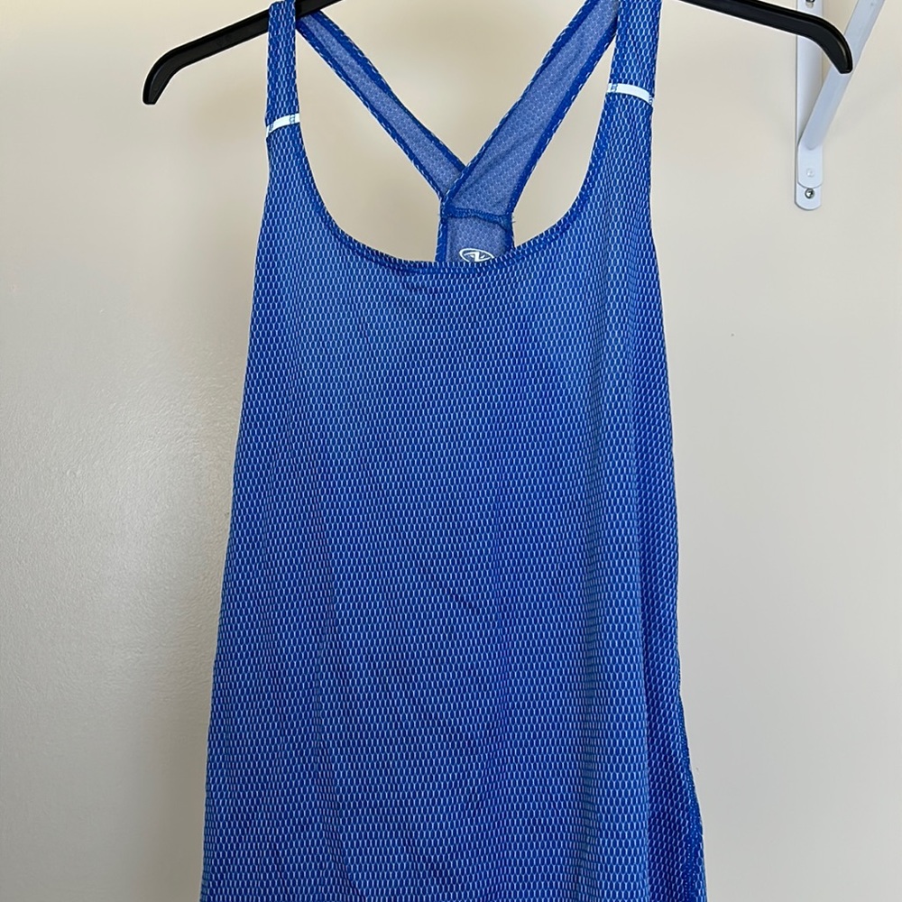 Blue and silver racer back athletic works tank